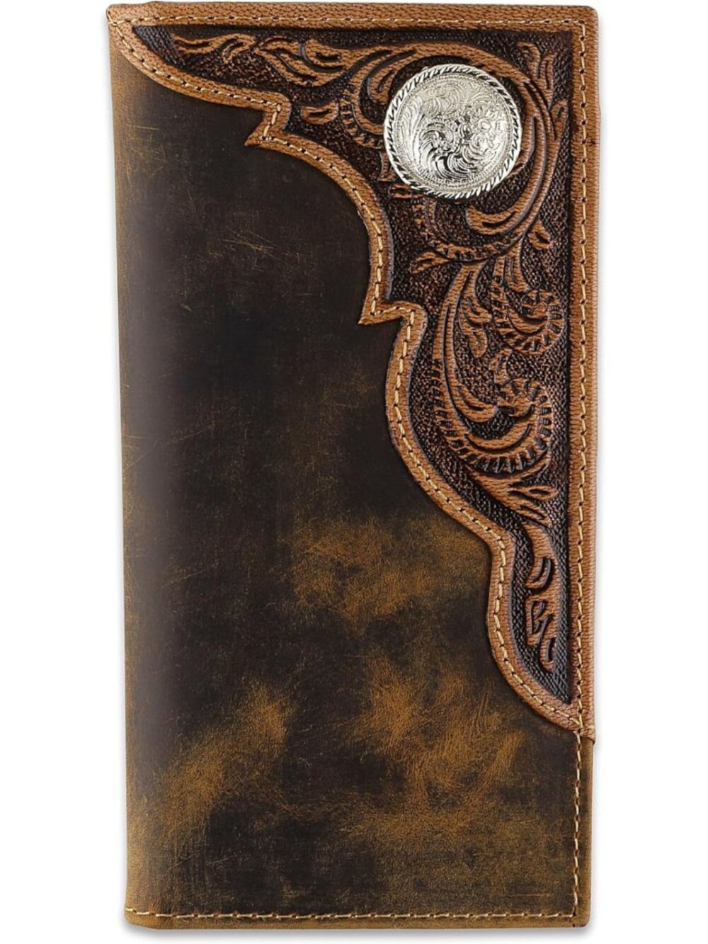 Vintage Genuine Leather RFID Bifold Wallet for Men - Brown Long Checkbook Wallet